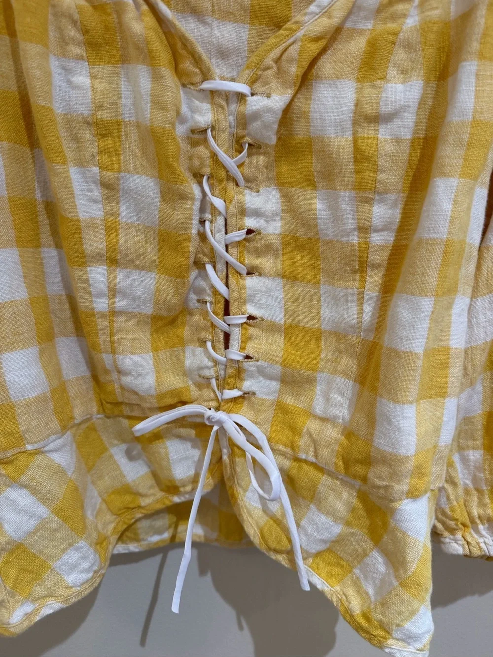 Reformation Barrett Top yellow gingham sweetheart neck 100%Linen Size 12